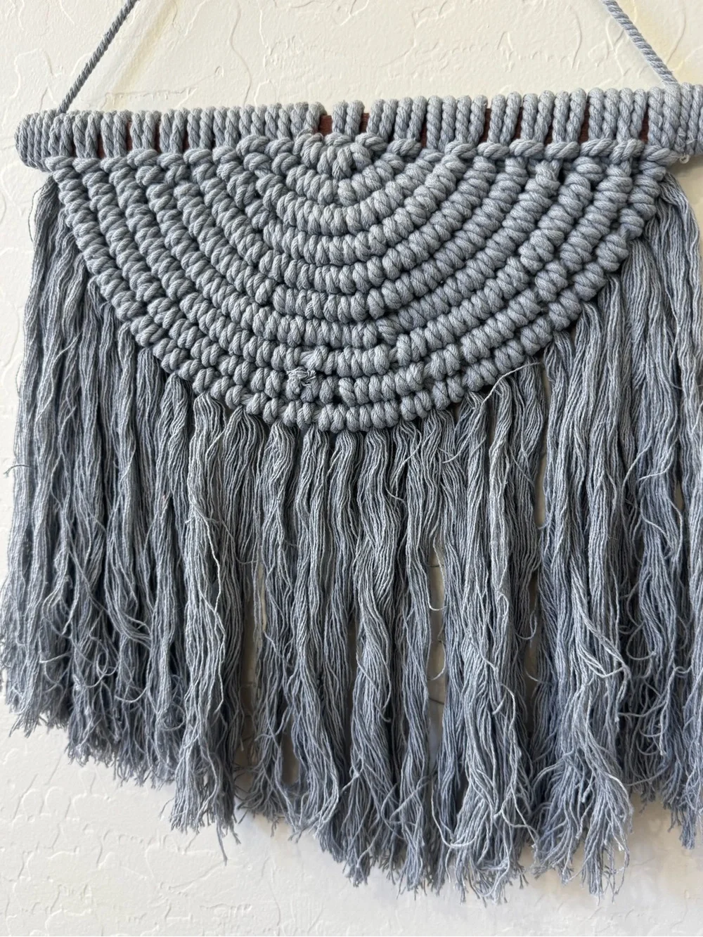 Handmade Macrame Half Moon Woven Wall Hanging Gray Boho Fiber Art